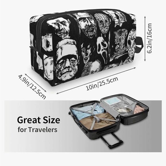 Unisex Cosmetic Bags Horror Icons Makeup Pouch Travel Toiletry Storage Bag - Picture 3 of 10